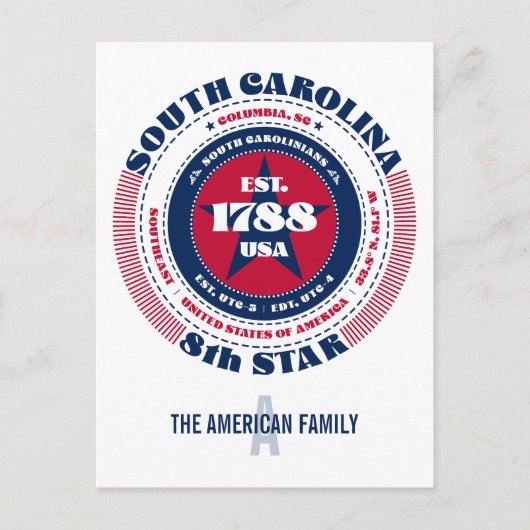 South Carolina, Columbia, SC, Patriottisch, Monogr Briefkaart (Voorkant)