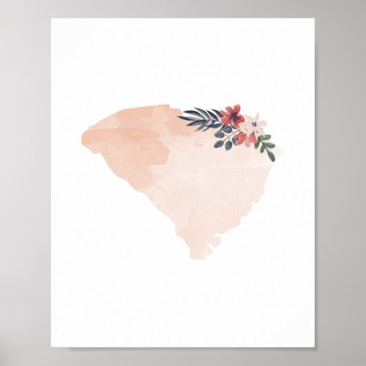 South Carolina Floral Waterverf State Poster (Voorkant)