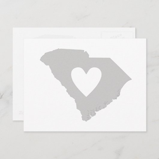 South Carolina Grey State Map Shape met hart Briefkaart (Voorkant / Achterkant)