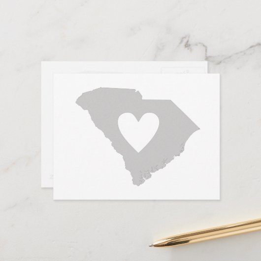 South Carolina Grey State Map Shape met hart Briefkaart (Voorkant / Achterkant in situ)
