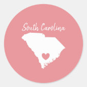 South Carolina Home State Map Love Heart Shape Ronde Sticker (Voorkant)