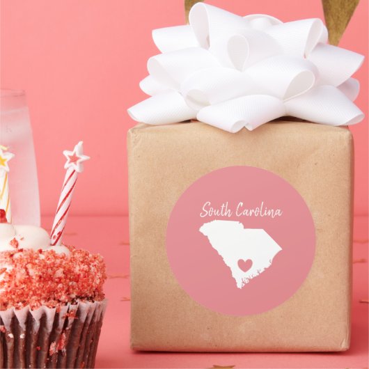 South Carolina Home State Map Love Heart Shape Ronde Sticker (Feest)