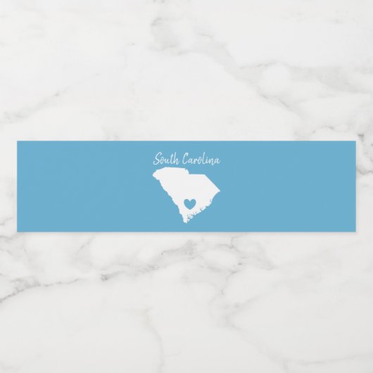 South Carolina Home State Map Love Heart Shape Waterfles Etiket (Enkel label)