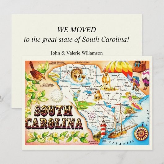  South Carolina kaart bewegende aankondiging (Voorkant / Achterkant)