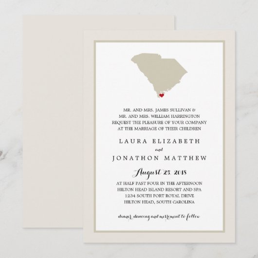 South Carolina Kaart met hart | Bruiloft (Voorkant / Achterkant)