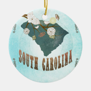 South Carolina-kaart met liefdadige vogels Keramisch Ornament