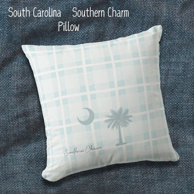 South Carolina kussen op maat met maan en palm (South Carolina Flag, Southern Charm Throw Pillow. A simple rustic design perfect for any family room)