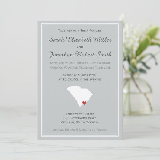 South Carolina Love - bruiloft Invite Kaart (Staand voorkant)