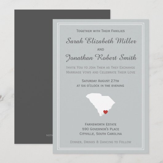 South Carolina Love -  bruiloft Invite Kaart (Voorkant / Achterkant)