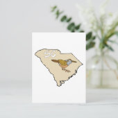 South Carolina Map & Carolina Wren Cartoon Art Briefkaart (Staand voorkant)