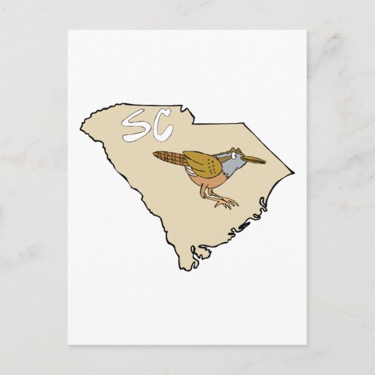 South Carolina Map & Carolina Wren Cartoon Art Briefkaart (Voorkant)