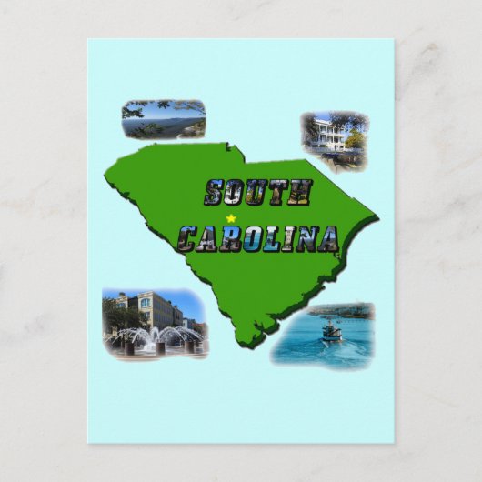 South Carolina Map, Foto's en Tekst Briefkaart (Voorkant)