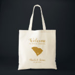 South Carolina Map Wedding Welcome Bag, Gold Tote Bag<br><div class="desc">Het weekend van de bruiloft heet cadeautas voor gasten uit de stad voor je bruiloft,  met afbeelding van South Carolina,  met hart dat je op de precieze locatie kunt plaatsen. Vul tas met je favoriete godies.</div>