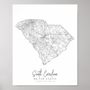 South Carolina Minimal Street Map Poster