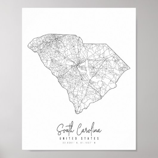 South Carolina Minimal Street Map Poster (Voorkant)