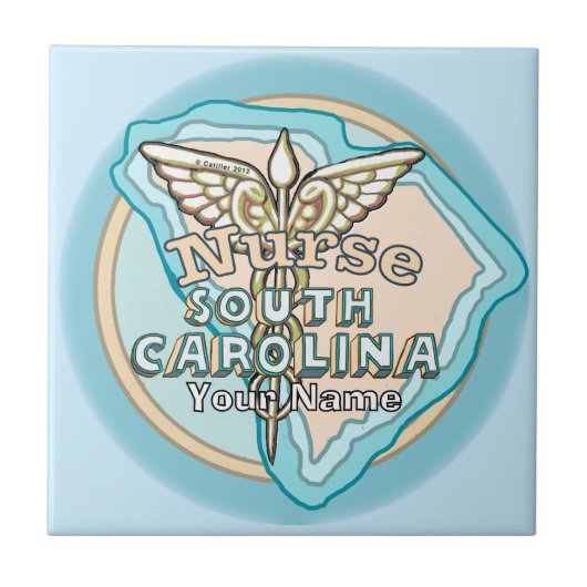 South Carolina Nurse Caduceus Tile Tegeltje (Voorkant)