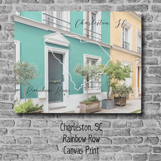 South Carolina Rainbow Row gepersonaliseerd canvas Afdruk