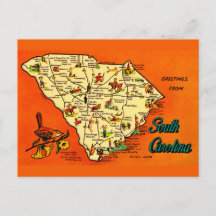 South Carolina Retro Orange Postcard