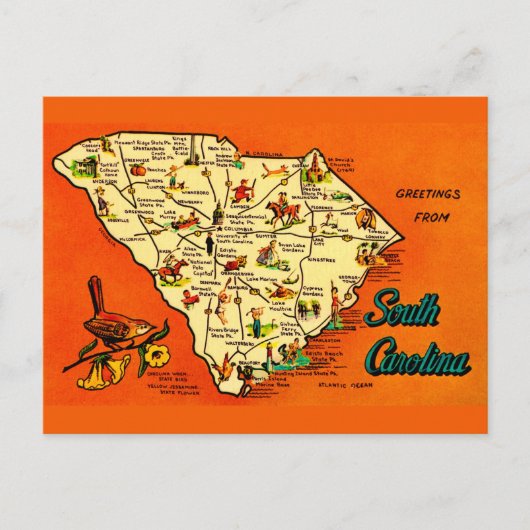 South Carolina Retro Orange Postcard Briefkaart (Voorkant)