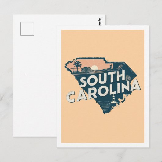 South Carolina Retro Travel Design Iconisch VS Briefkaart (Voorkant / Achterkant)