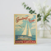 South Carolina Sailboot Vintage Travel Briefkaart (Staand voorkant)