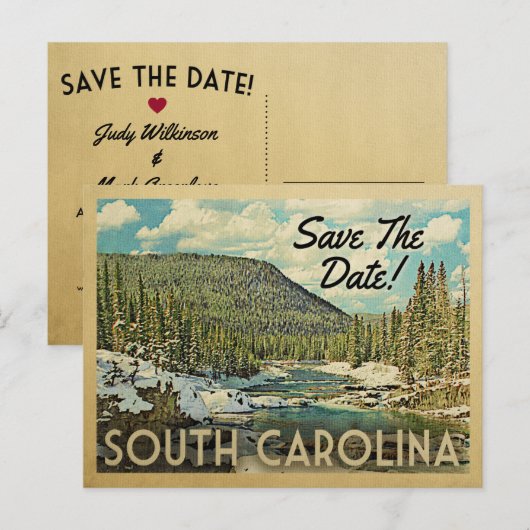 South Carolina Save the Date Mountains River Snow Aankondigingskaart (Voorkant / Achterkant)