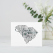 South Carolina Shaped  Gray Typografie Name Briefkaart (Staand voorkant)