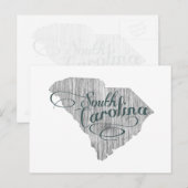 South Carolina Shaped  Gray Typografie Name Briefkaart (Voorkant / Achterkant)