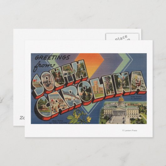 South Carolina (State Capital/Flower) Briefkaart (Voorkant / Achterkant)