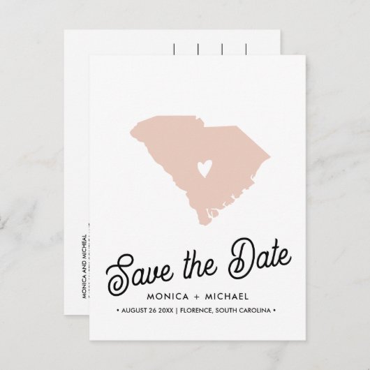 SOUTH CAROLINA State Destination Weduwing ANY COLO Aankondigingskaart (Voorkant / Achterkant)