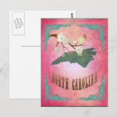  South Carolina State Kaart- Snoep Roze Briefkaart (Voorkant / Achterkant)