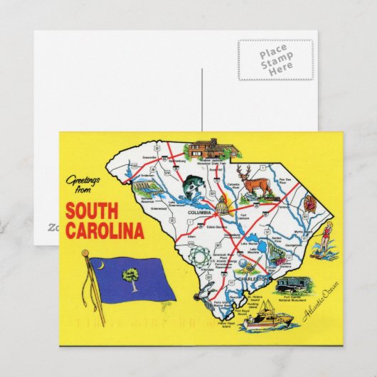 South Carolina State Map Briefkaart (Voorkant / Achterkant)