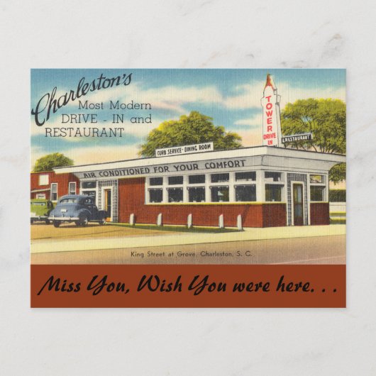 South Carolina, Tower Drive-In, Charleston Briefkaart (Voorkant)
