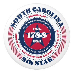 South Carolina US State Rood Wit Blauw Typografie Keramische Knop