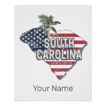 South Carolina Verenigde Staten Retro Kaart  Veren