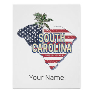 South Carolina Verenigde Staten Retro Kaart Veren Perfect Poster