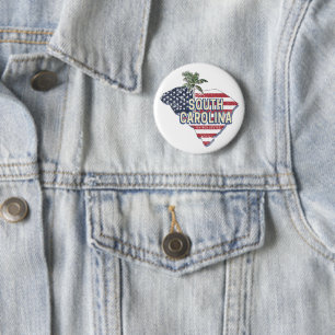 South Carolina Verenigde Staten Retro Kaart Veren Ronde Button 5,7 Cm