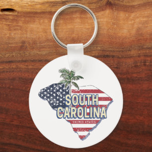 South Carolina Verenigde Staten Retro Kaart  Veren Sleutelhanger