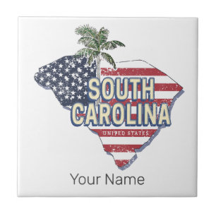South Carolina Verenigde Staten Retro Kaart Veren Tegeltje