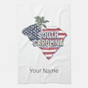 South Carolina Verenigde Staten Retro Kaart  Veren Theedoek