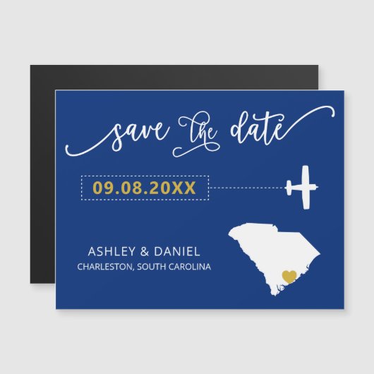 South Carolina Wedding Save the Date Kaart, Map Magnetische Uitnodiging (Voorkant / Achterkant)