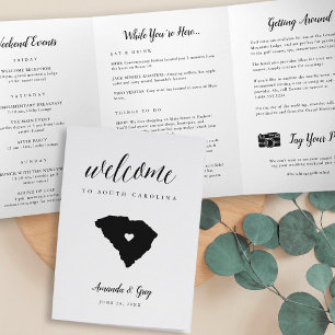 South Carolina Wedding Welcome Letter & Itinerary Drieluik Programma