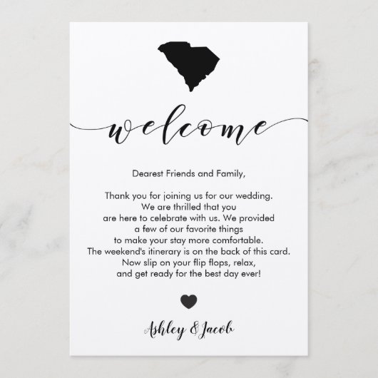 South Carolina Wedding Welcome Letter & Itinerary Programmakaart (Voorkant)