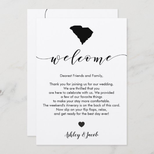 South Carolina Wedding Welcome Letter & Itinerary Programmakaart (Voorkant / Achterkant)