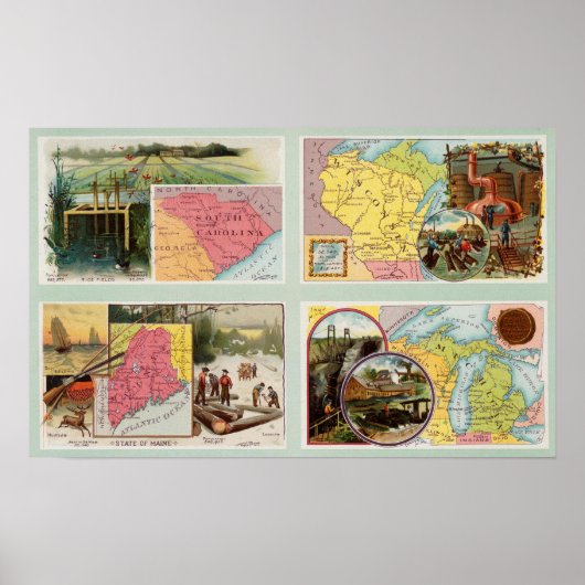 South Carolina, Wisconsin, Maine, Michigan Poster (Voorkant)