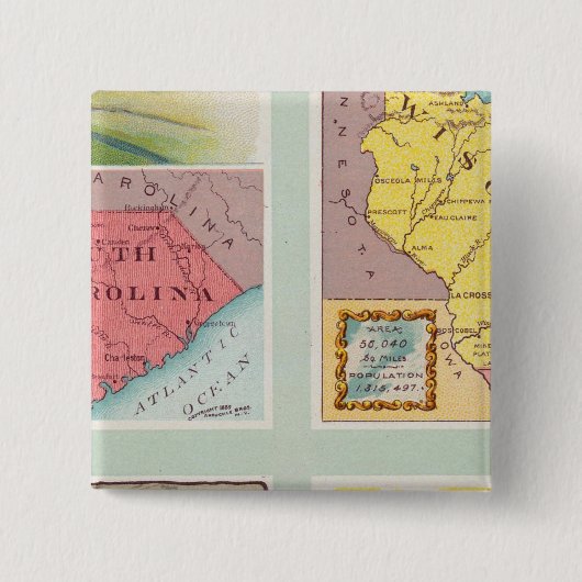 South Carolina, Wisconsin, Maine, Michigan Vierkante Button 5,1 Cm (Voorkant)