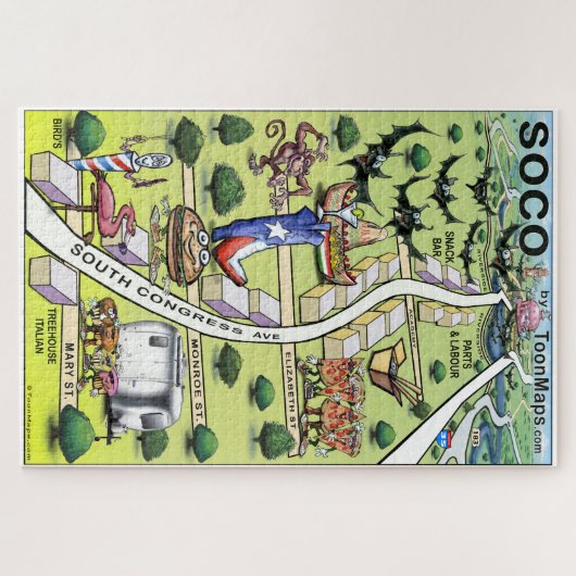 South Congress Downtown Austin Texas Fun Map Legpuzzel (Horizontaal)