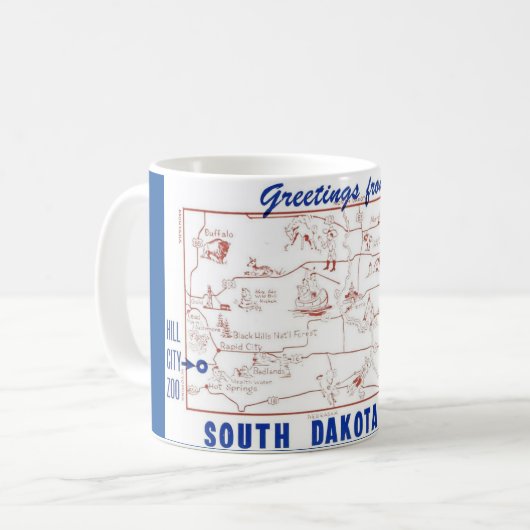South Dakota Blue & White Postcard Map Mok (Voorkant links)