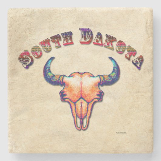 South Dakota Buffalo Skull Leather Kijk uit Stenen Onderzetter (Voorkant)