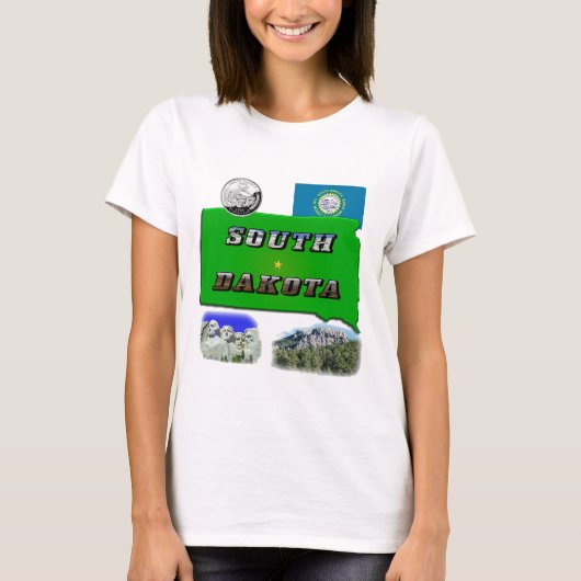 South Dakota Map, Fototekst, Faux Quarter T-shirt (Voorkant)
